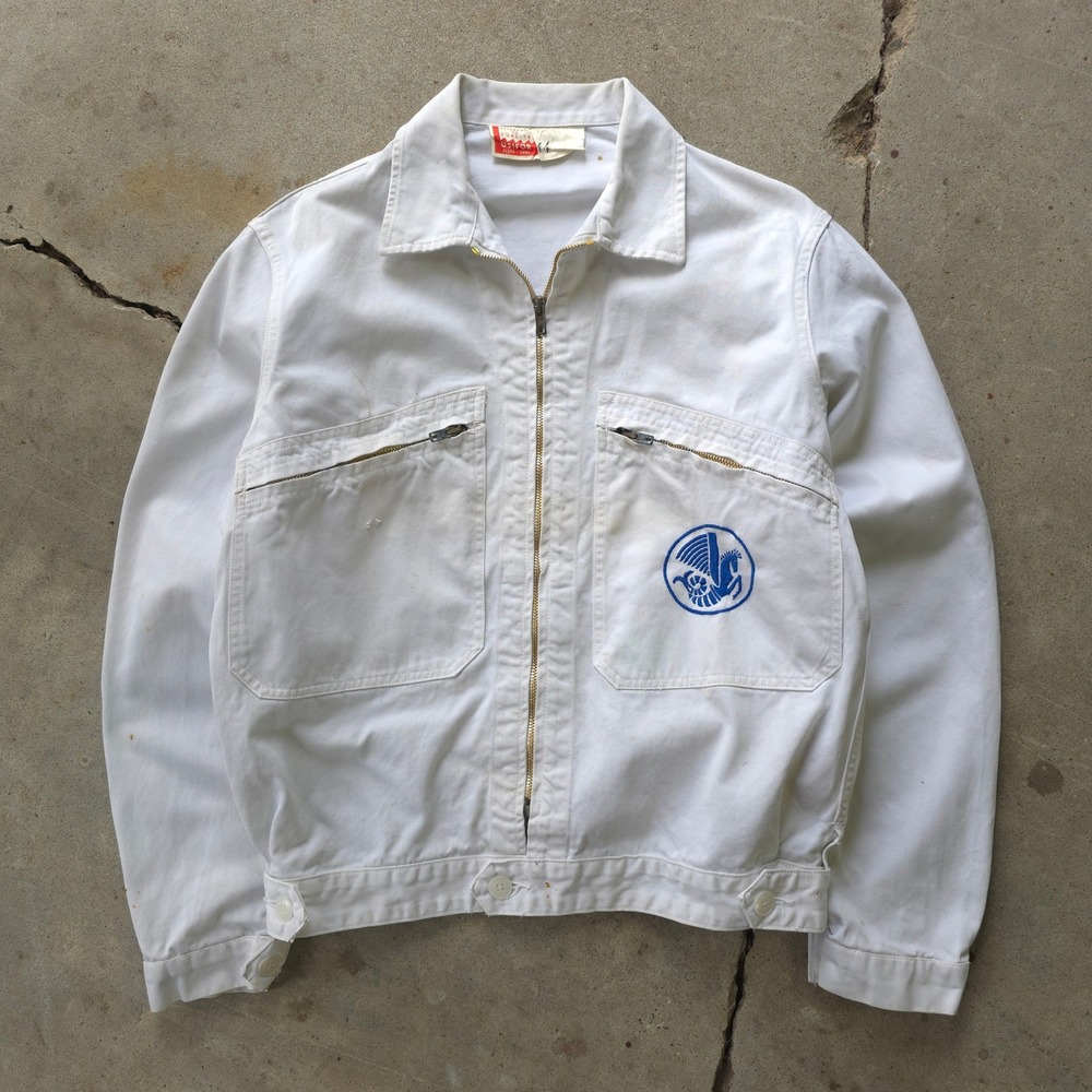 Vintage 1960s Usifor White Cyclist Work Jacket 44 Air France France Made